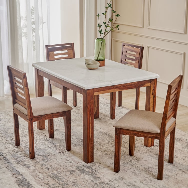 Adana Grand Marble Top 4-Seater Dining Set with Chairs - Brown and White