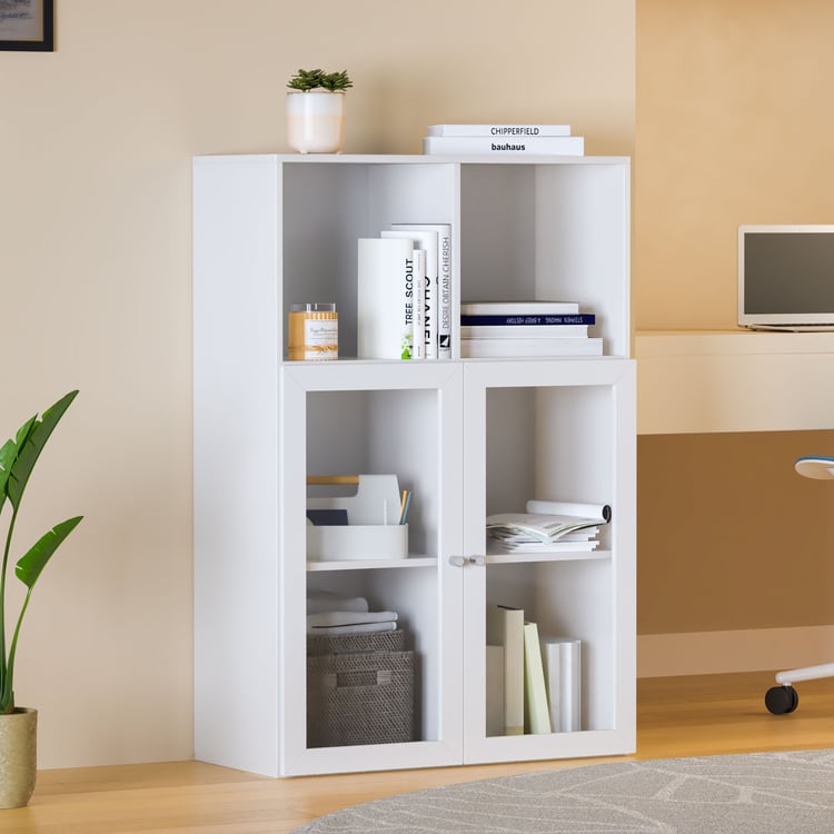 Helios Soho 2-Glass Door Book Cabinet - White