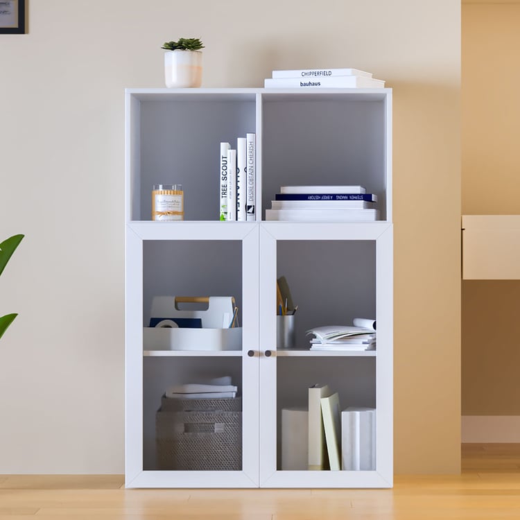 Helios Soho 2-Glass Door Book Cabinet - White