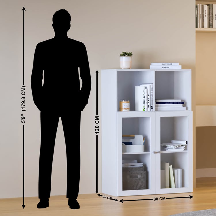Helios Soho 2-Glass Door Book Cabinet - White