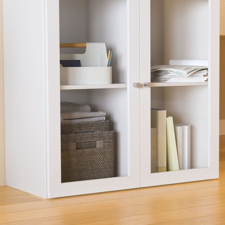 Helios Soho 2-Glass Door Book Cabinet - White