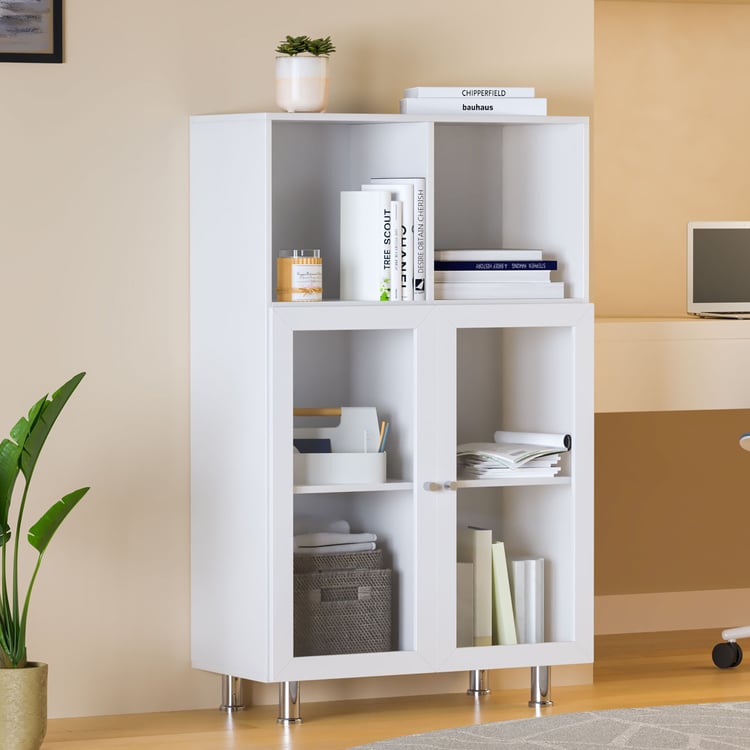 Helios Soho 2-Glass Door Book Cabinet - White