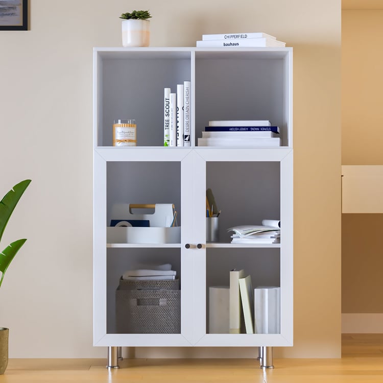 Helios Soho 2-Glass Door Book Cabinet - White