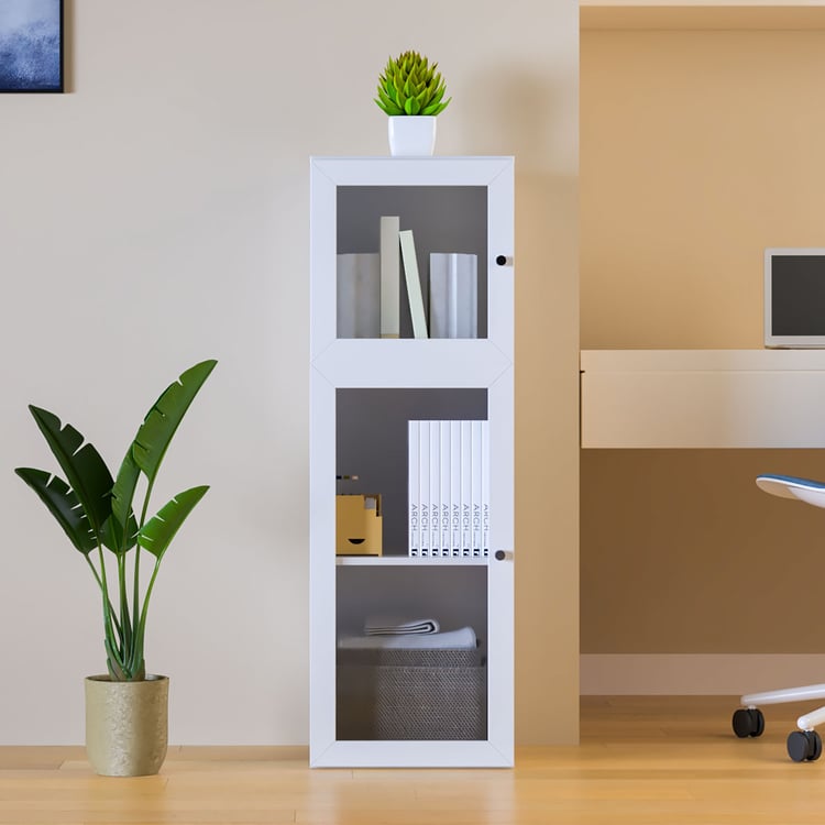 Helios Soho 2-Glass Door Book Cabinet - White