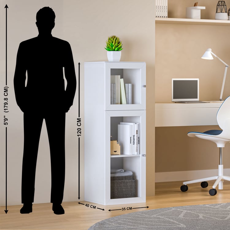 Helios Soho 2-Glass Door Book Cabinet - White