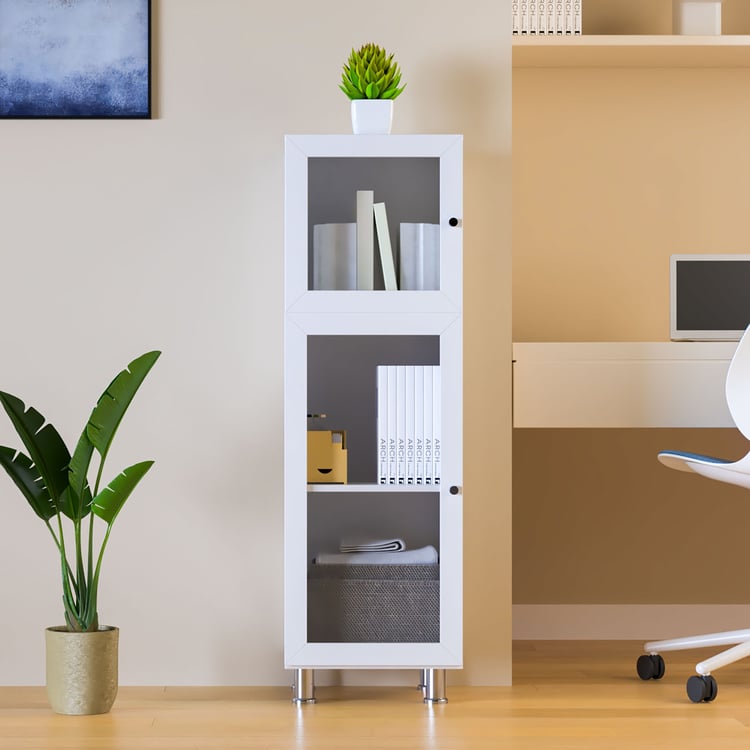 Helios Soho 2-Glass Door Book Cabinet with Legs - White