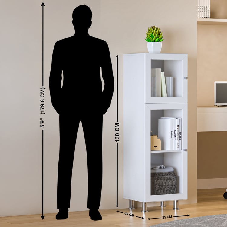 Helios Soho 2-Glass Door Book Cabinet with Legs - White