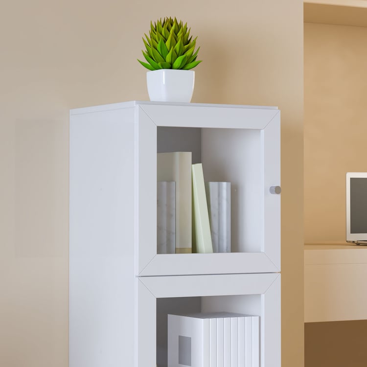 Helios Soho 2-Glass Door Book Cabinet with Legs - White