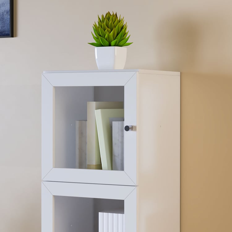 Helios Soho 2-Glass Door Book Cabinet with Legs - White