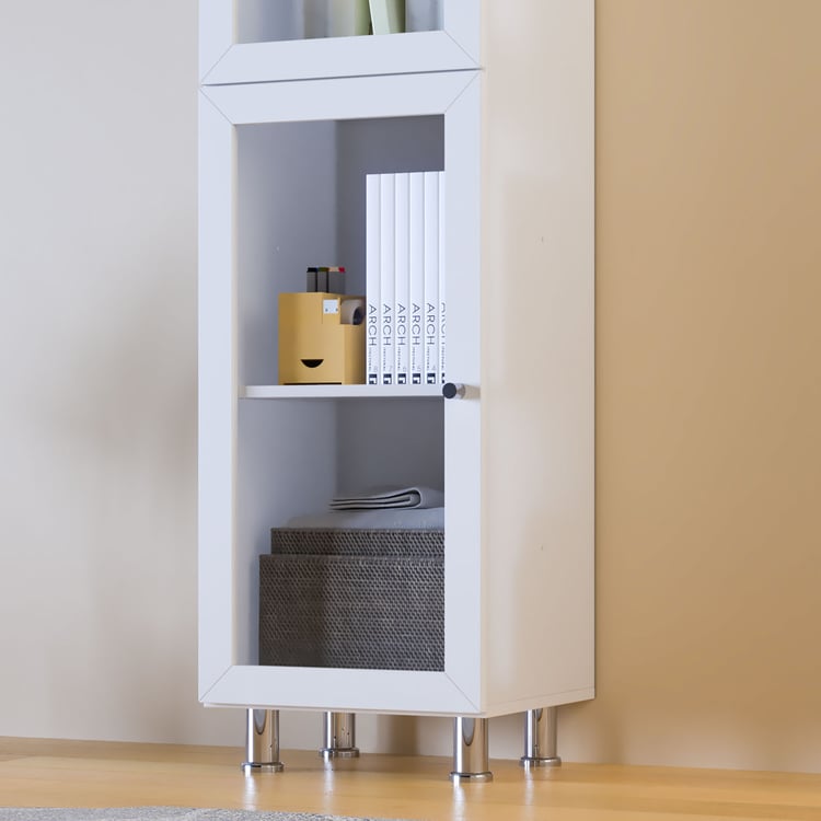 Helios Soho 2-Glass Door Book Cabinet with Legs - White