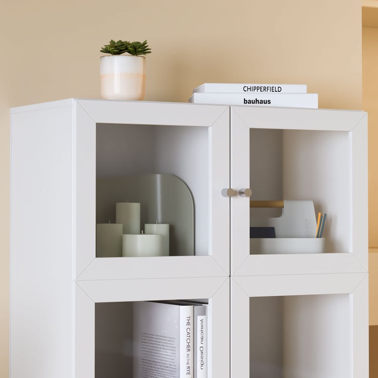 Helios Soho 4-Glass Door Book Cabinet - White