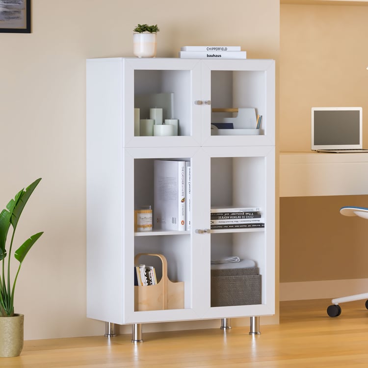 Helios Soho 4-Glass Door Book Cabinet with Legs - White