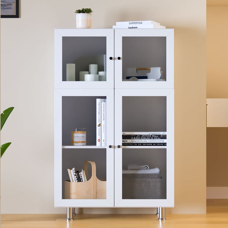Helios Soho 4-Glass Door Book Cabinet with Legs - White