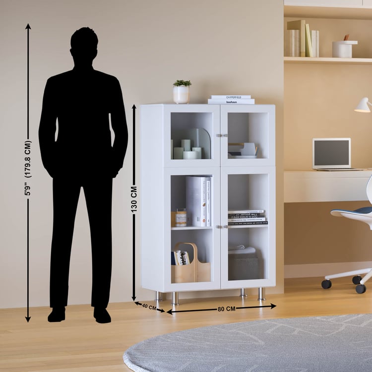 Helios Soho 4-Glass Door Book Cabinet with Legs - White