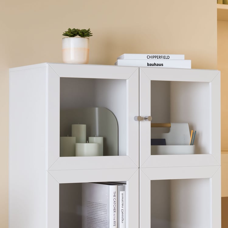Helios Soho 4-Glass Door Book Cabinet with Legs - White