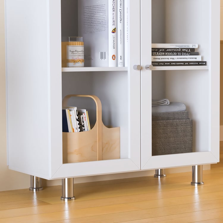 Helios Soho 4-Glass Door Book Cabinet with Legs - White
