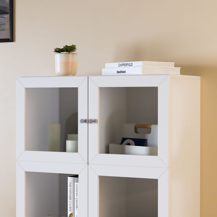 Helios Soho 4-Glass Door Book Cabinet with Legs - White