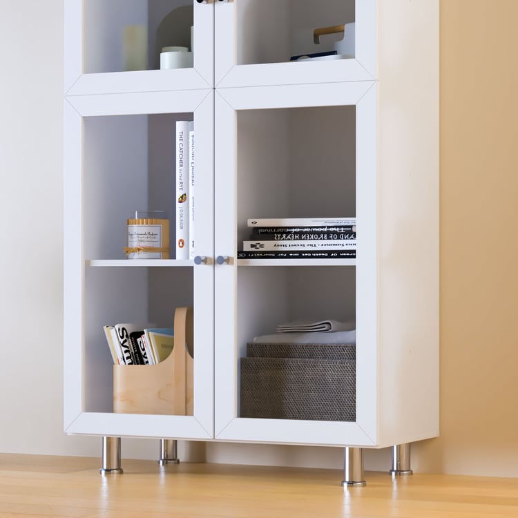 Helios Soho 4-Glass Door Book Cabinet with Legs - White