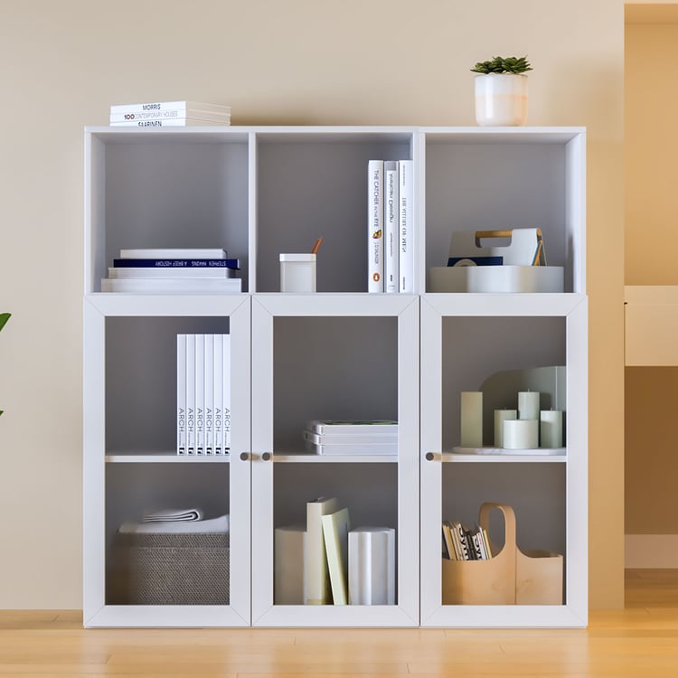 Helios Soho 3-Glass Door Book Cabinet - White