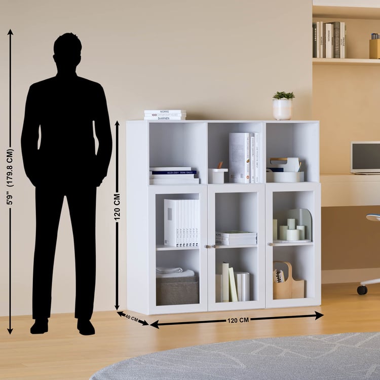 Helios Soho 3-Glass Door Book Cabinet - White