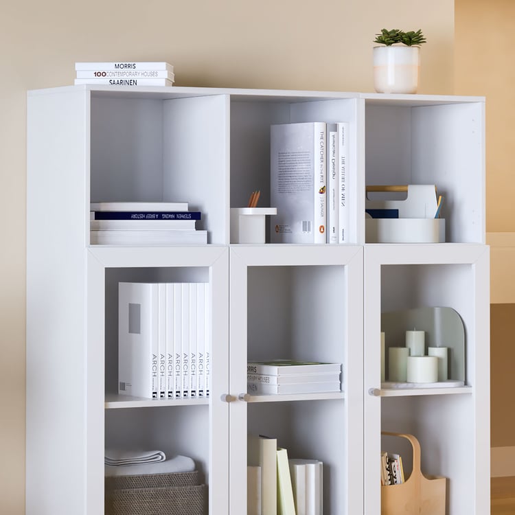 Helios Soho 3-Glass Door Book Cabinet - White