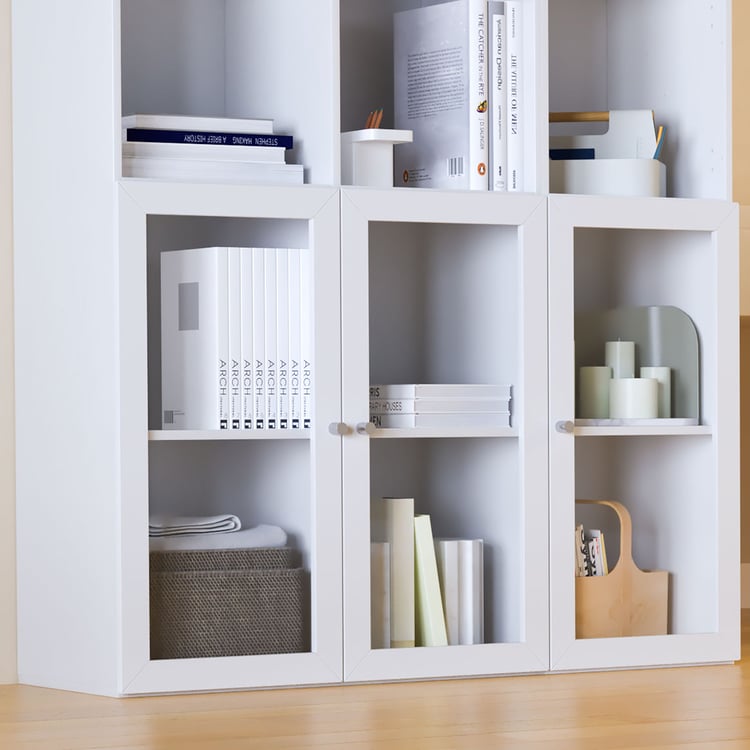 Helios Soho 3-Glass Door Book Cabinet - White