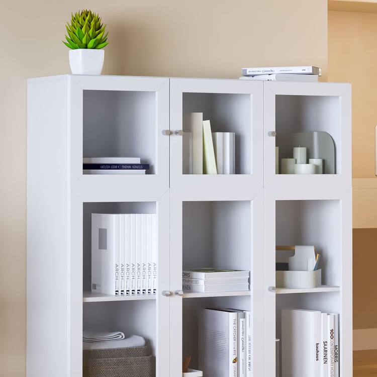 Helios Soho 6-Glass Door Book Cabinet - White