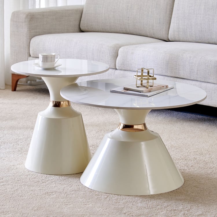 Helios Raina Ceramic Top Set of 2 Nesting Coffee Tables - White