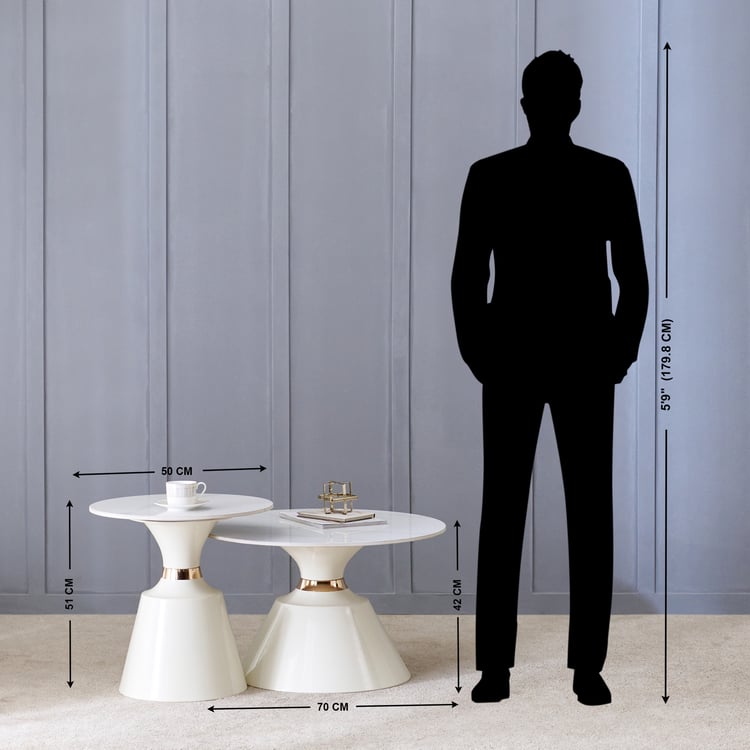 Helios Raina Ceramic Top Set of 2 Nesting Coffee Tables - White