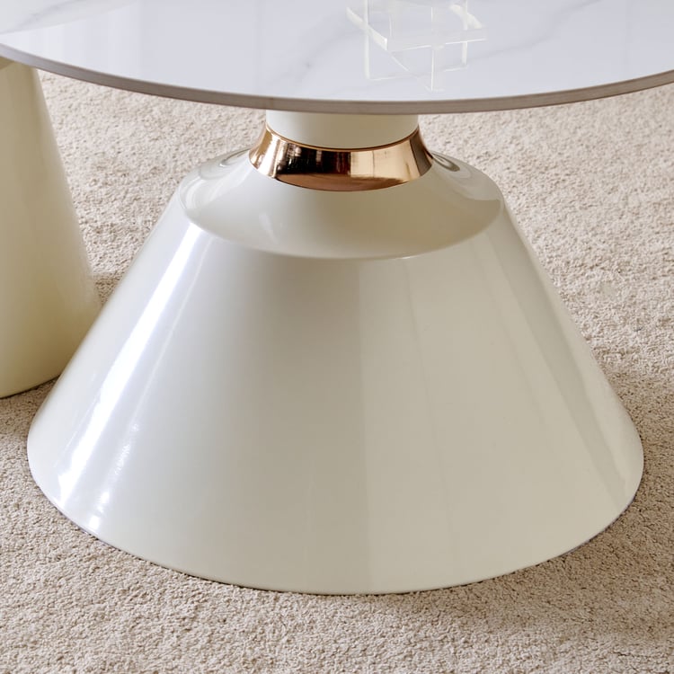 Helios Raina Ceramic Top Set of 2 Nesting Coffee Tables - White