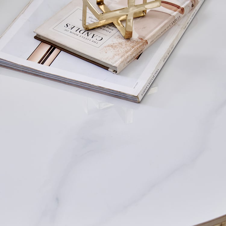 Helios Raina Ceramic Top Set of 2 Nesting Coffee Tables - White