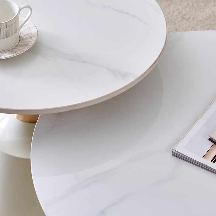 Helios Raina Ceramic Top Set of 2 Nesting Coffee Tables - White