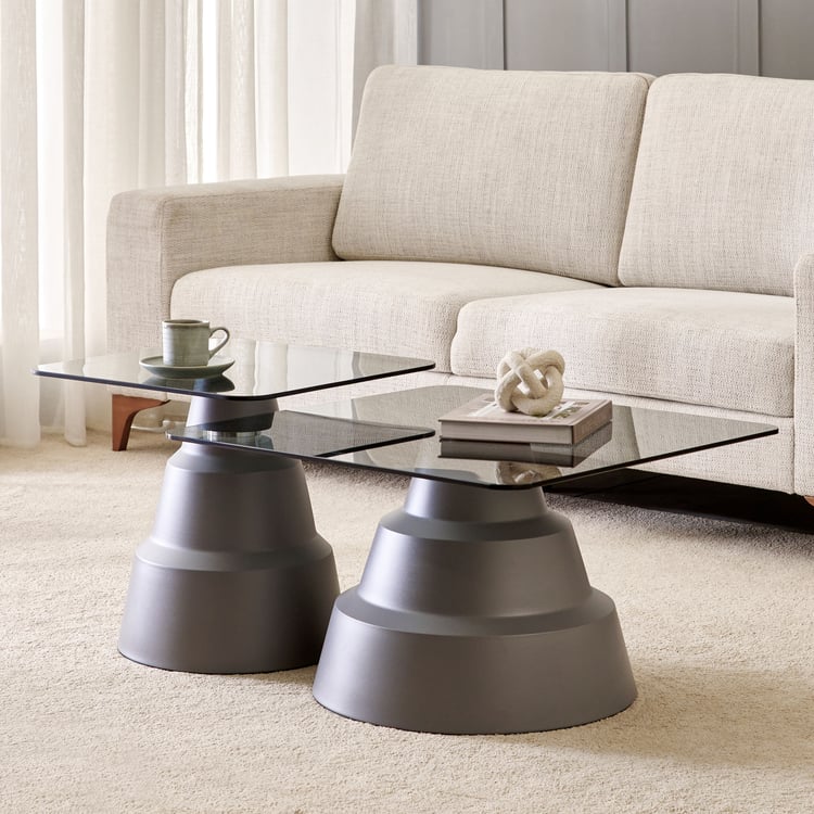 Nebulous Tempered Glass Top Set of 2 Nesting Coffee Tables - Grey