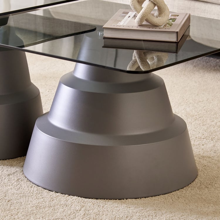 Nebulous Tempered Glass Top Set of 2 Nesting Coffee Tables - Grey