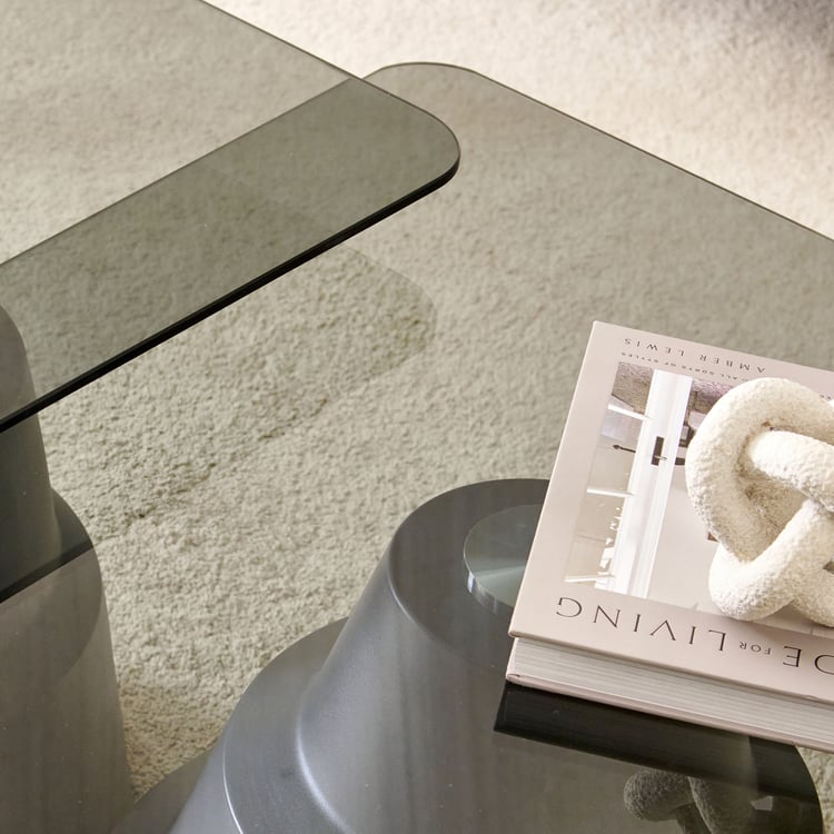 Nebulous Tempered Glass Top Set of 2 Nesting Coffee Tables - Grey