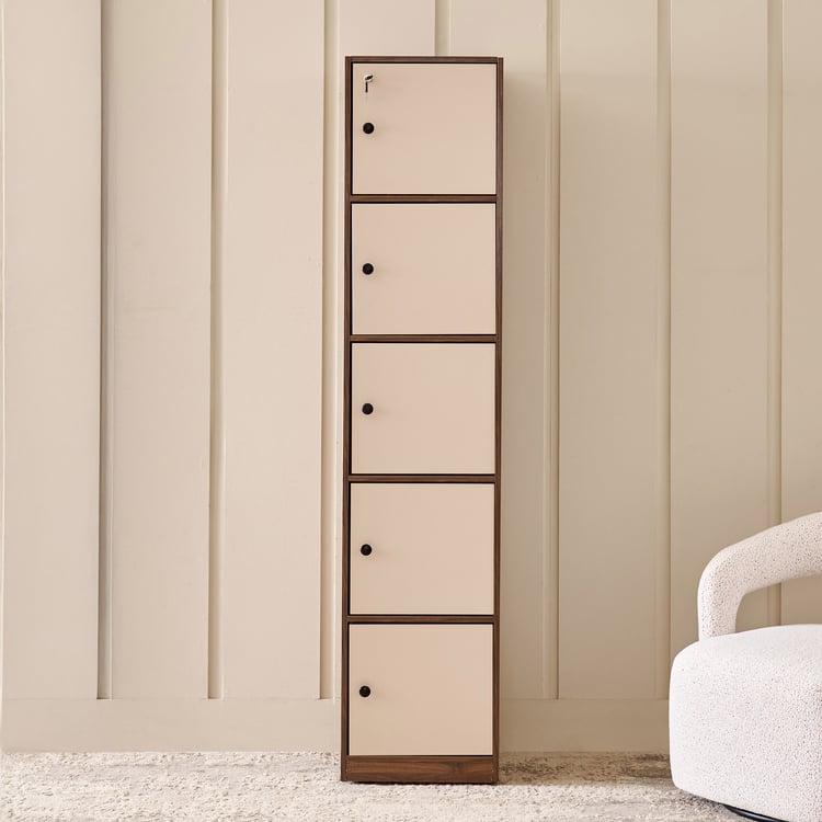 Addison 5-Tier Book Cabinet with Shutters - Beige