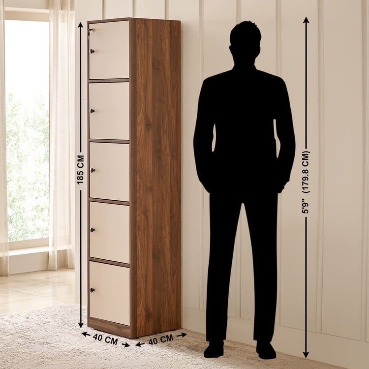 Addison 5-Tier Book Cabinet with Shutters - Beige