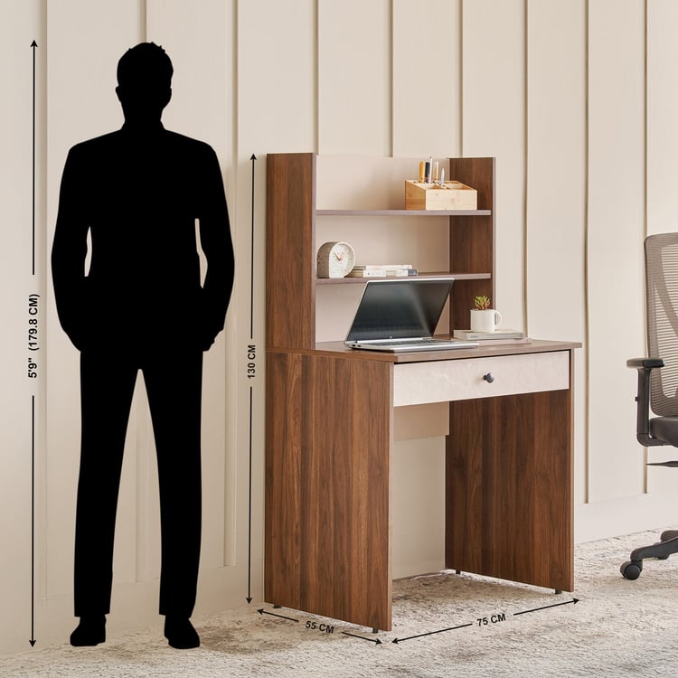 Addison Compact Study Desk with Hutch - Brown