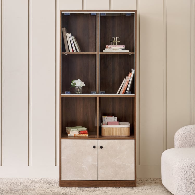 Addison 4-Tier Open Book Cabinet with Shutters - Brown