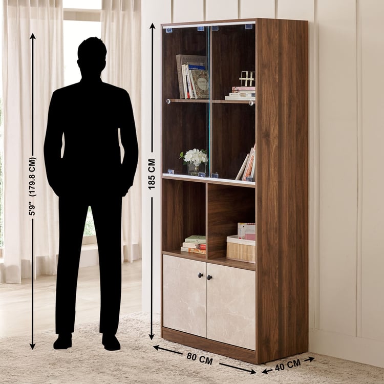 Addison 4-Tier Open Book Cabinet with Shutters - Brown