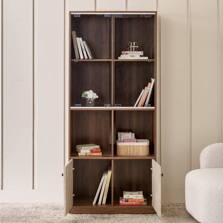 Addison 4-Tier Open Book Cabinet with Shutters - Brown