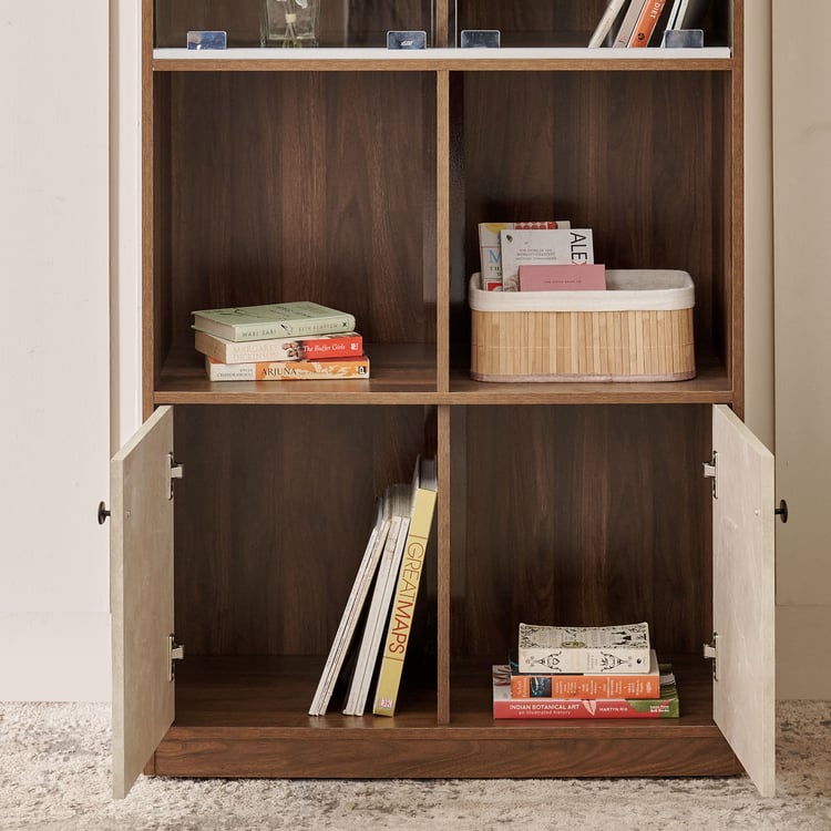 Addison 4-Tier Open Book Cabinet with Shutters - Brown