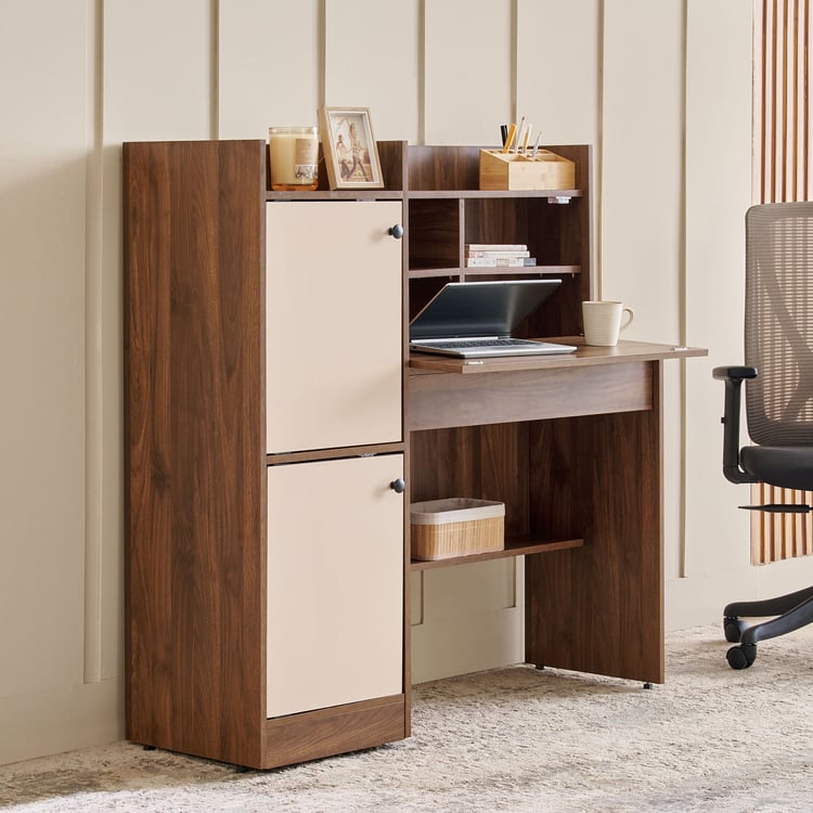 Addison Flip Study Desk with Shutters - Brown