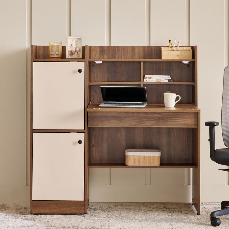 Addison Flip Study Desk with Shutters - Brown