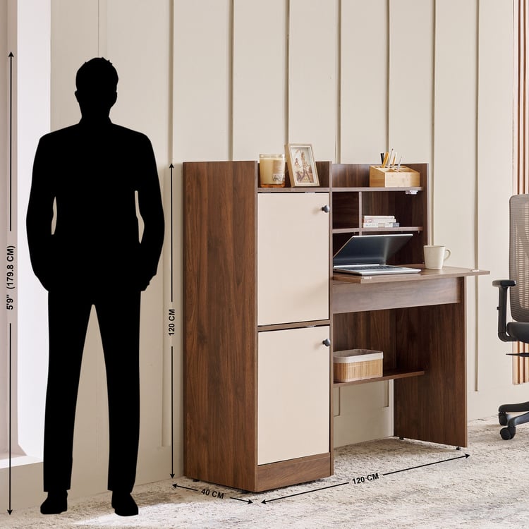 Addison Flip Study Desk with Shutters - Brown
