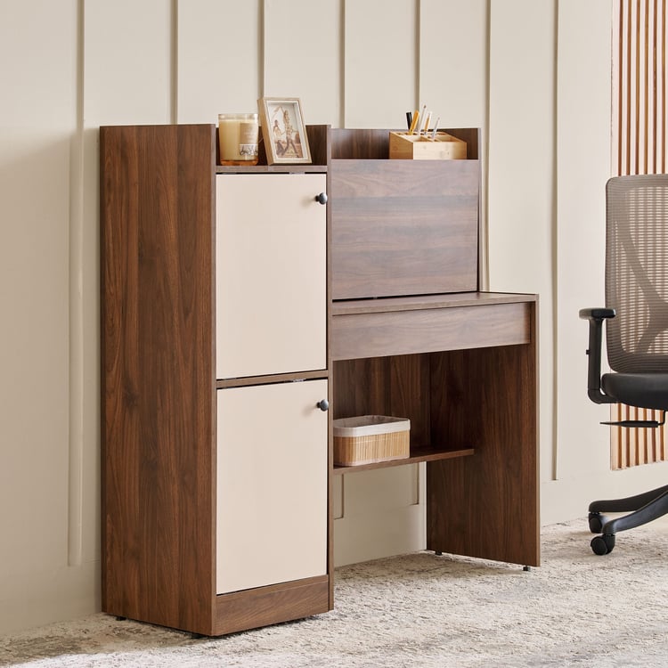 Addison Flip Study Desk with Shutters - Brown