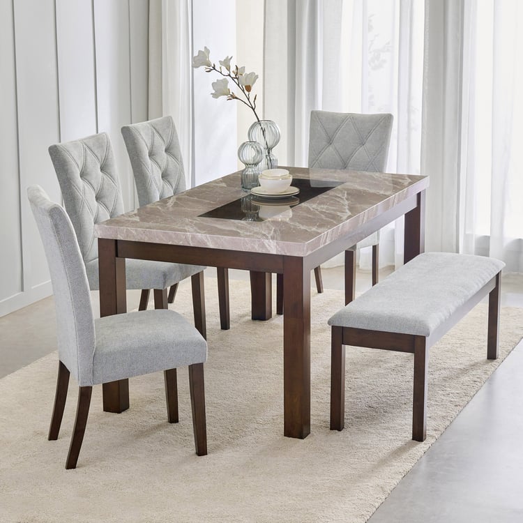 Harmony Sia Faux Marble Top 6-Seater Dining Set with Chairs and Bench - Grey