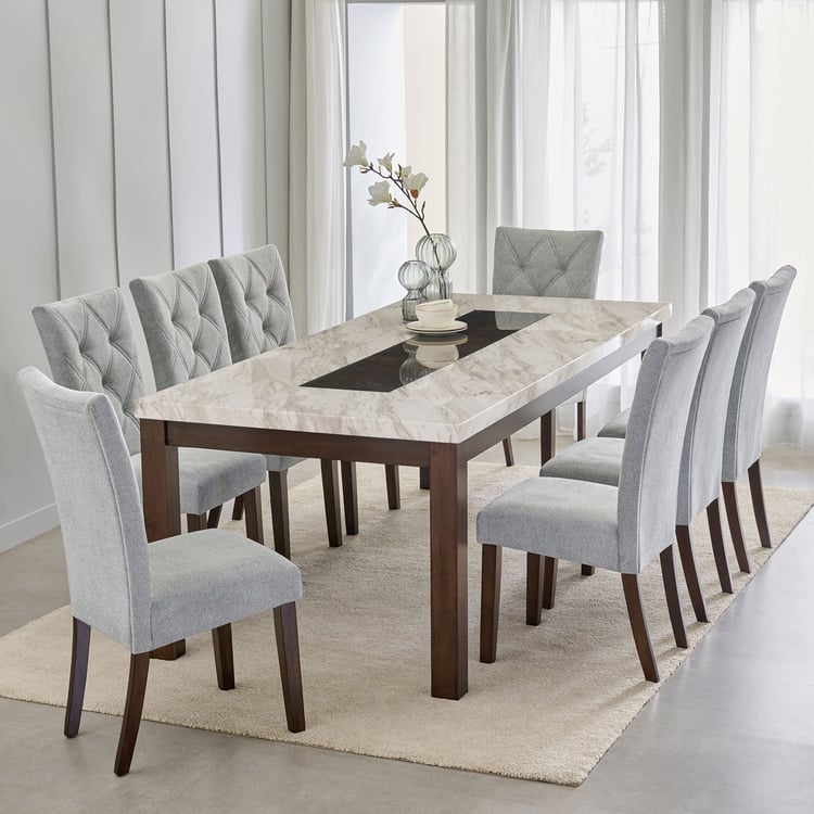 Harmony Sia Faux Marble Top 8-Seater Dining Set with Chairs - White