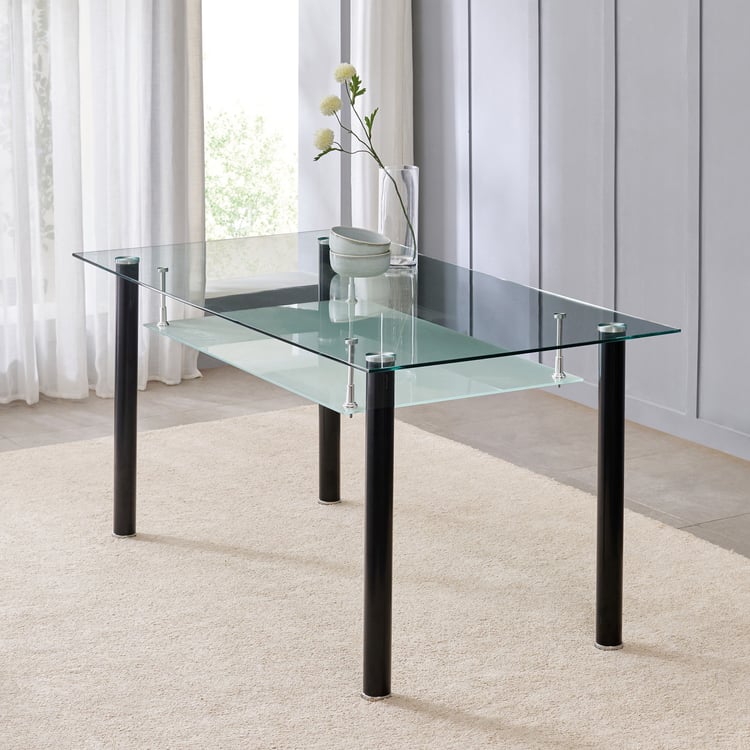 Helios Frank Tempered Glass Top 6-Seater Dining Set - Black and Grey