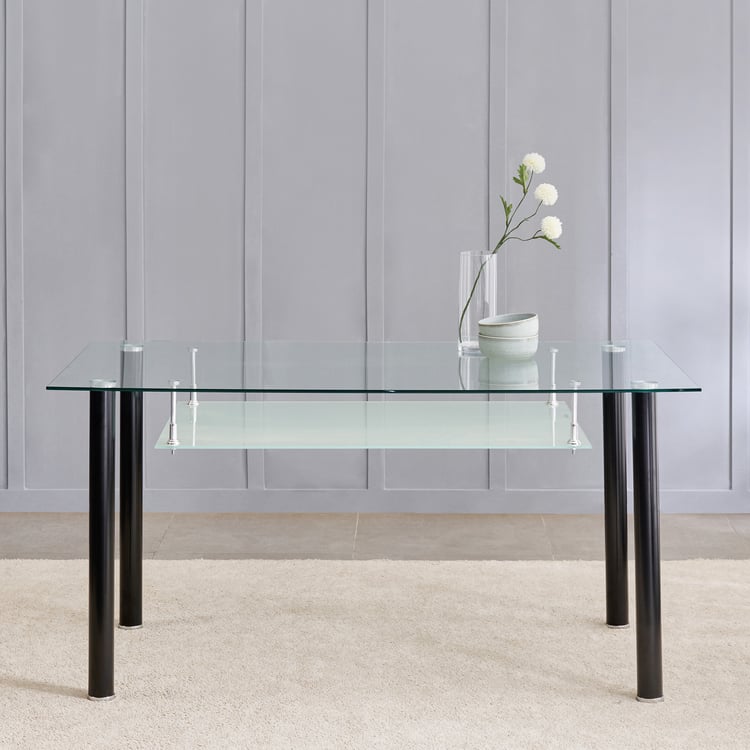 Helios Frank Tempered Glass Top 6-Seater Dining Set - Black and Grey